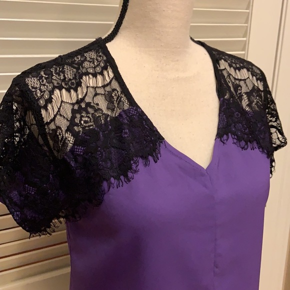 160. C. Luce Top in Purple with Black Lace - Picture 2 of 16